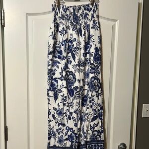Floral Blue and White wide leg pants